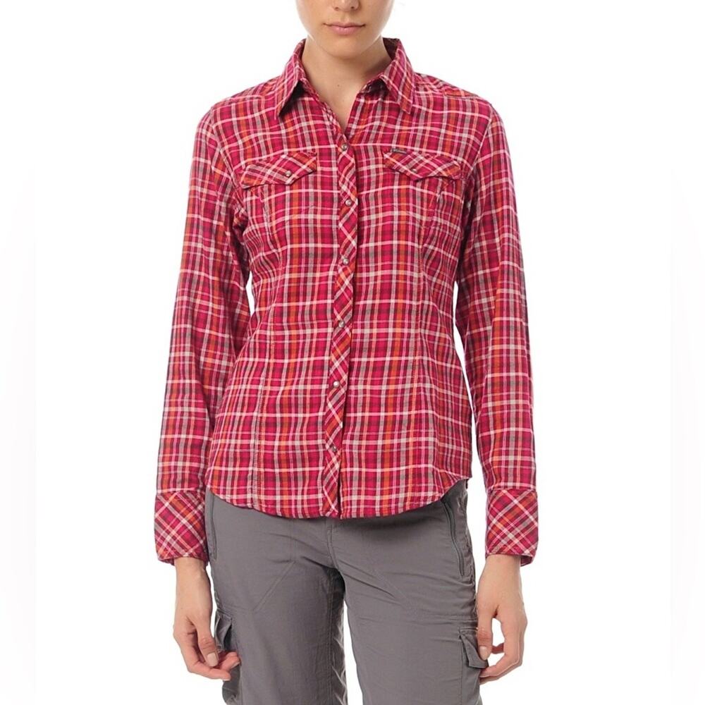 Columbia Snowy Nook Pink Cotton Flannel Plaid Western Snap Gorpcore Shirt Top S